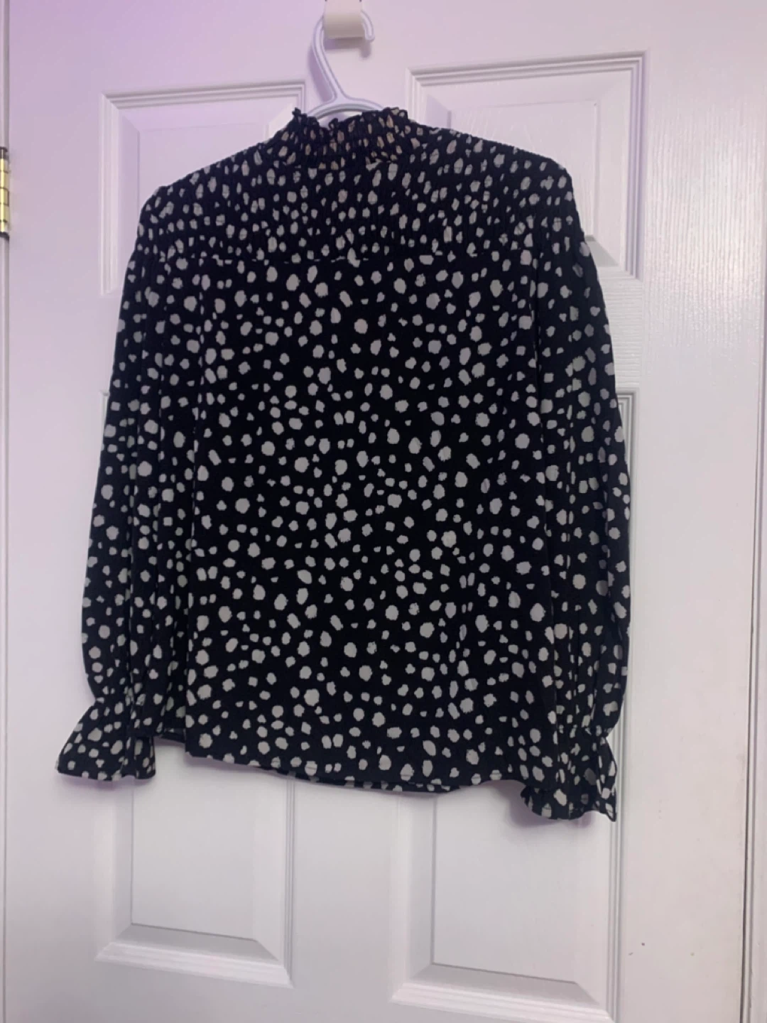 SHEIN Black & White Polka Dot Long Sleeve Top - Size XS