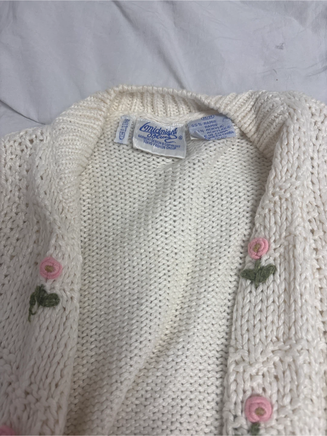 White "Midnight Sun" Cardigan with Pink Roses