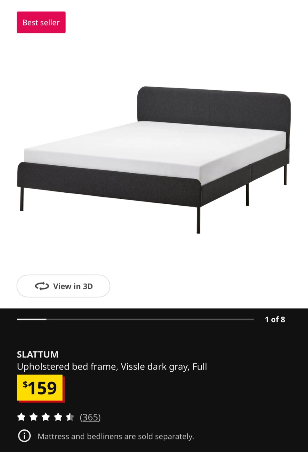 IKEA SLATTUM Upholstered Queen Bed Frame - Grey - photo 4