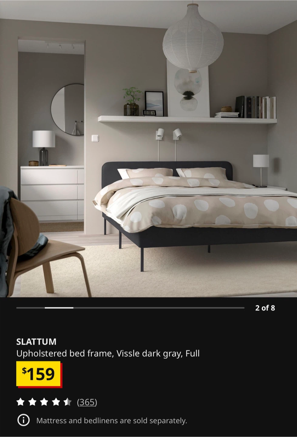 IKEA SLATTUM Upholstered Queen Bed Frame - Grey - photo 5