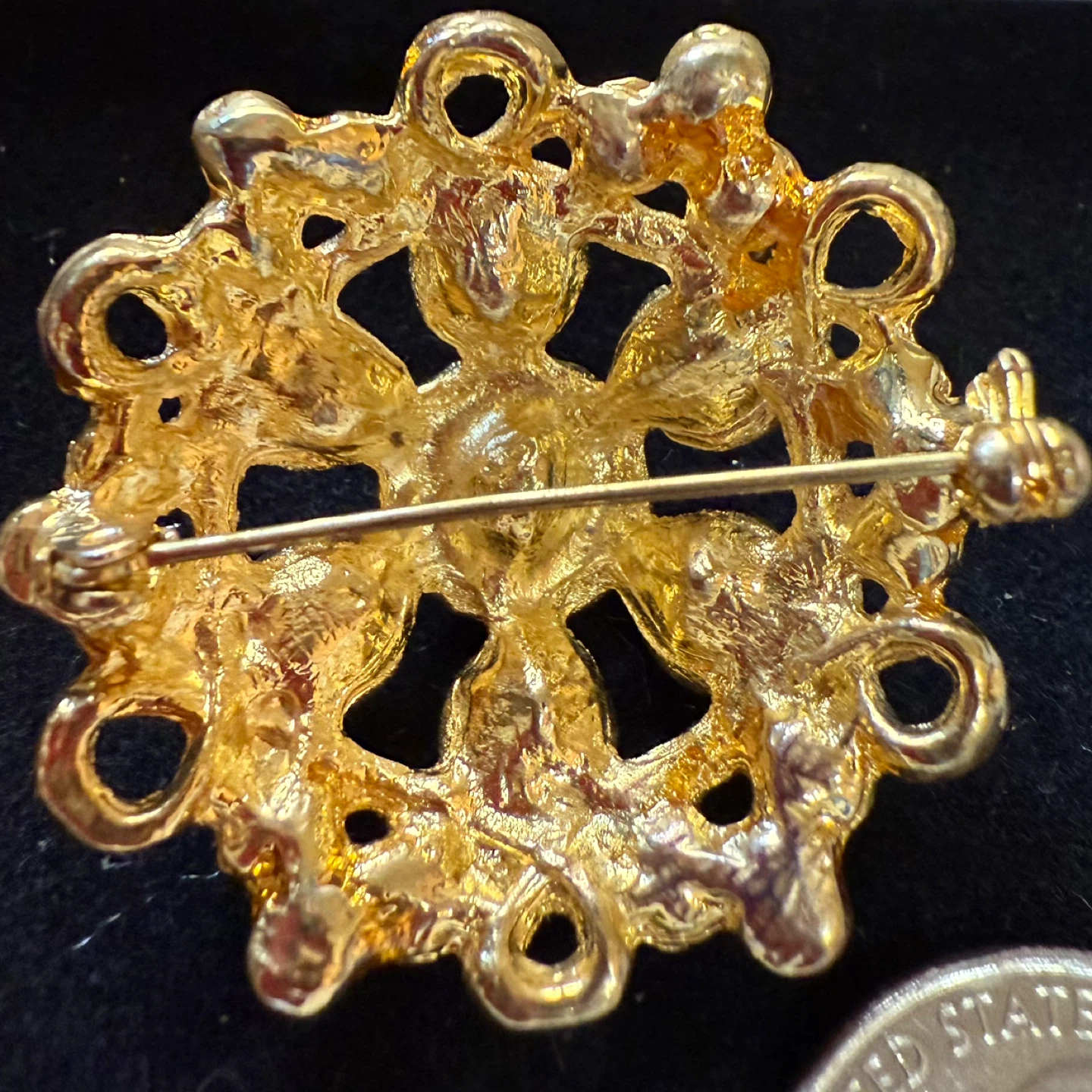 Vintage Twisted Dome Gold Tone and Clear Stone Brooch - photo 3
