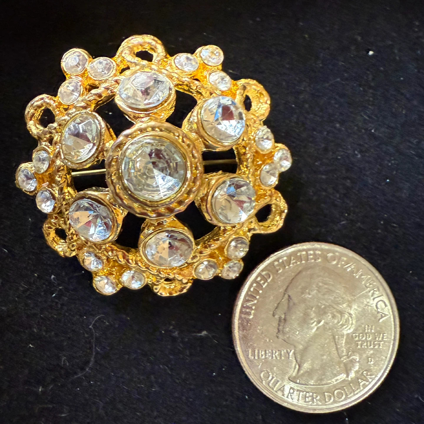 Vintage Twisted Dome Gold Tone and Clear Stone Brooch - photo 2