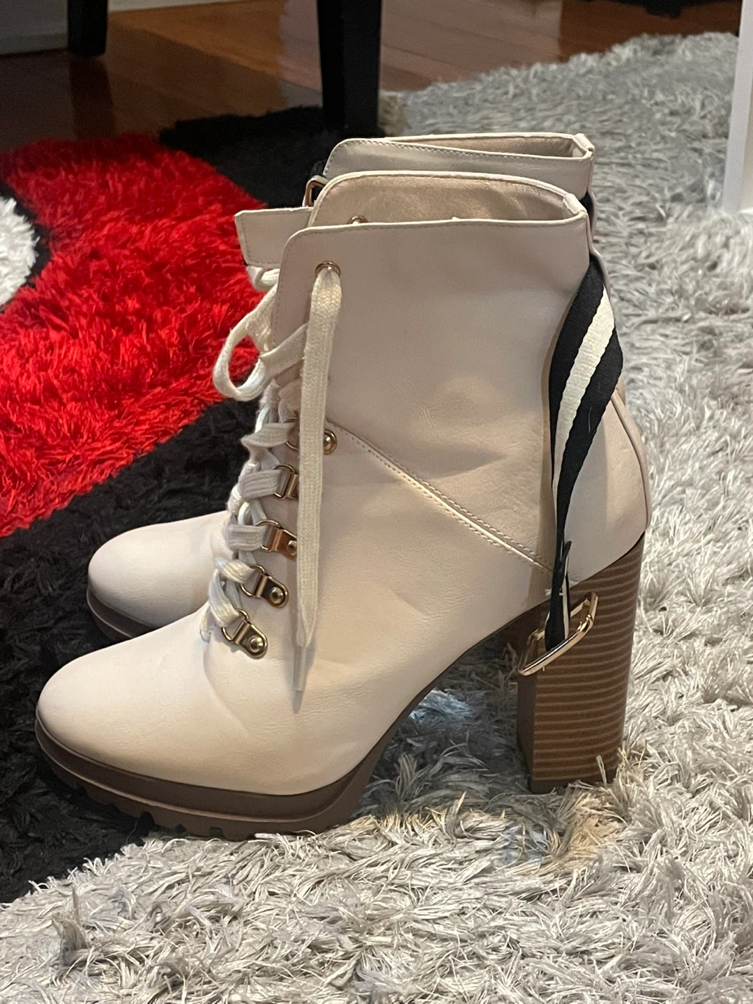 JUSTFAB Ribonea Cream Lace-Up High Heel Booties Size 8.5 - photo 2