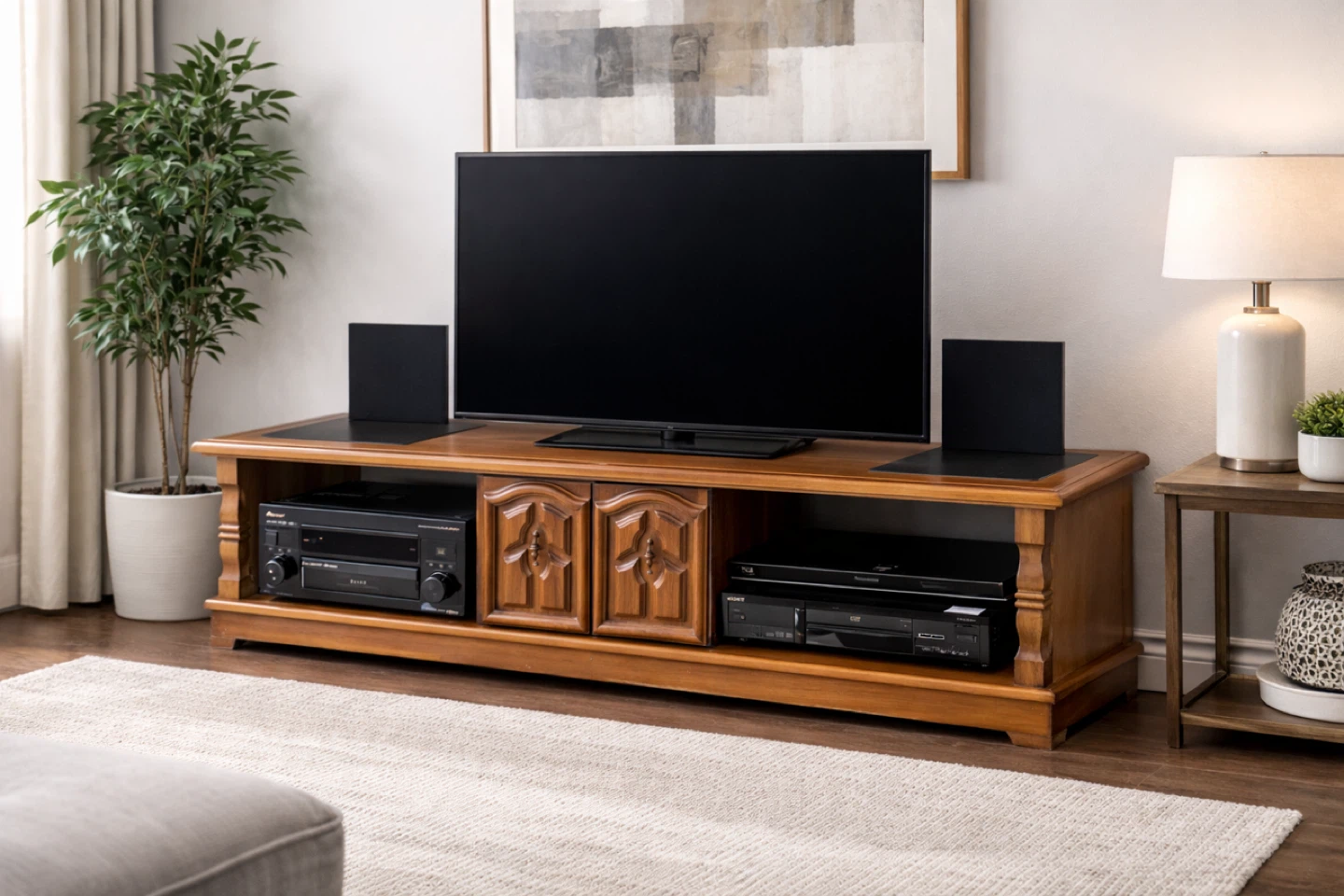 Solid Wood Entertainment Unit with Storage