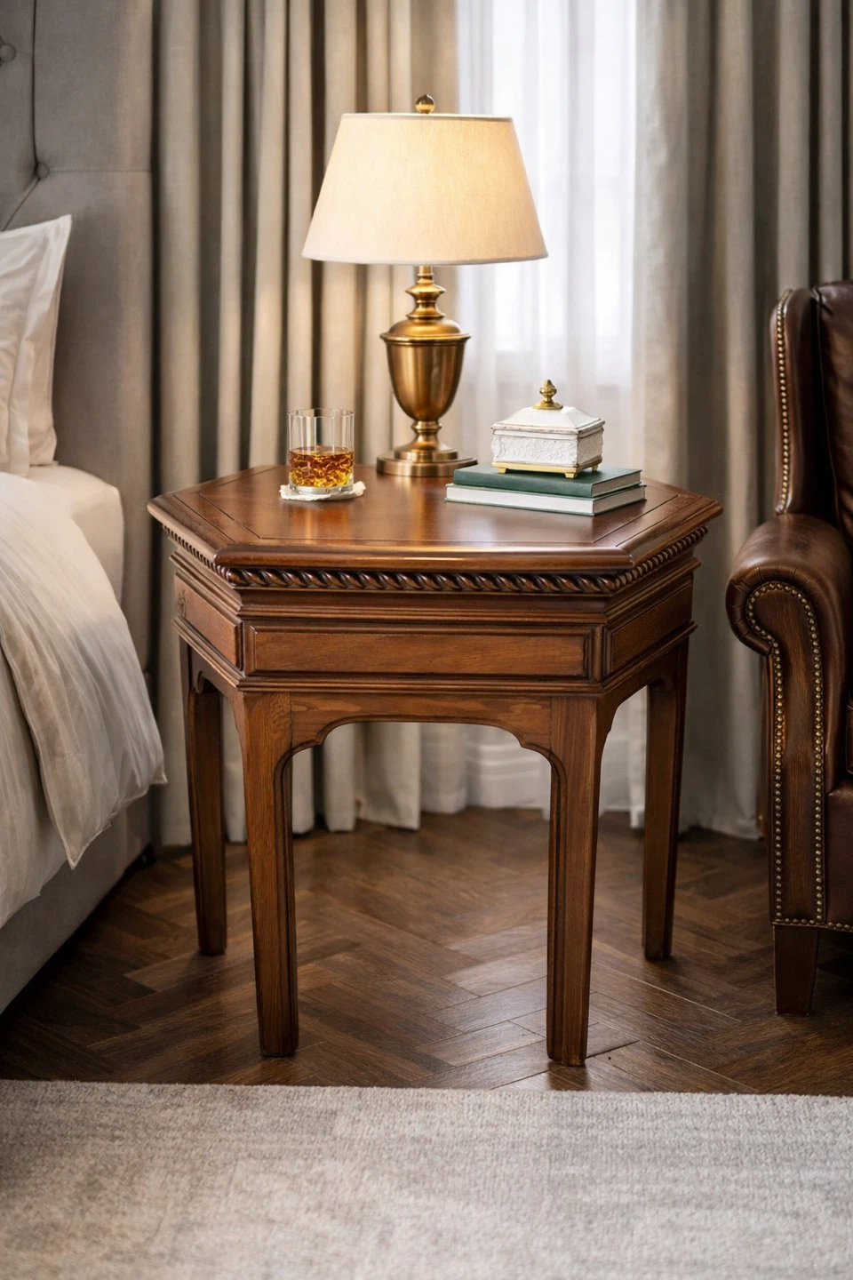 Wooden Hexagonal Accent Table with Drawer