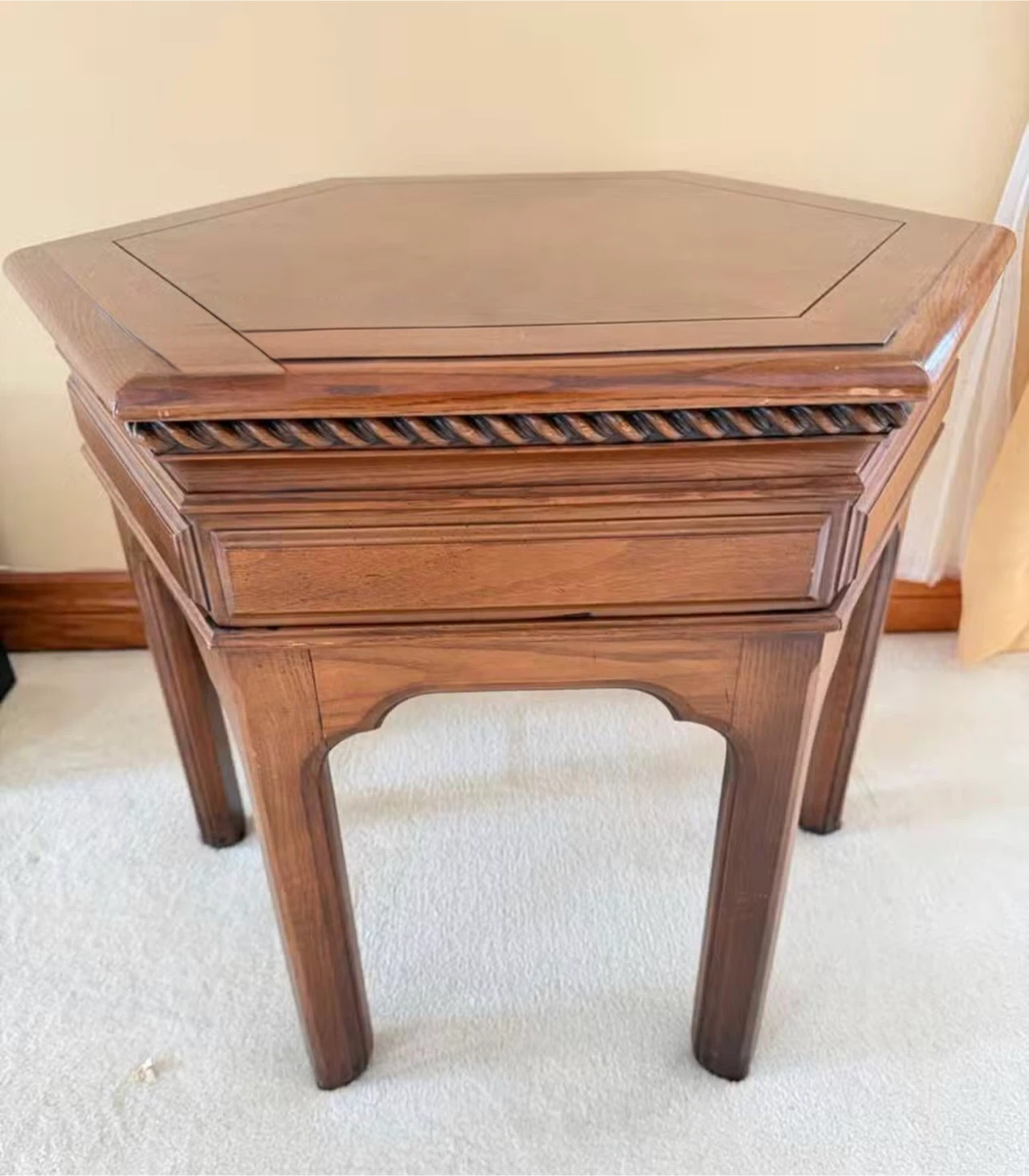 Wooden Hexagonal Accent Table with Drawer - photo 2