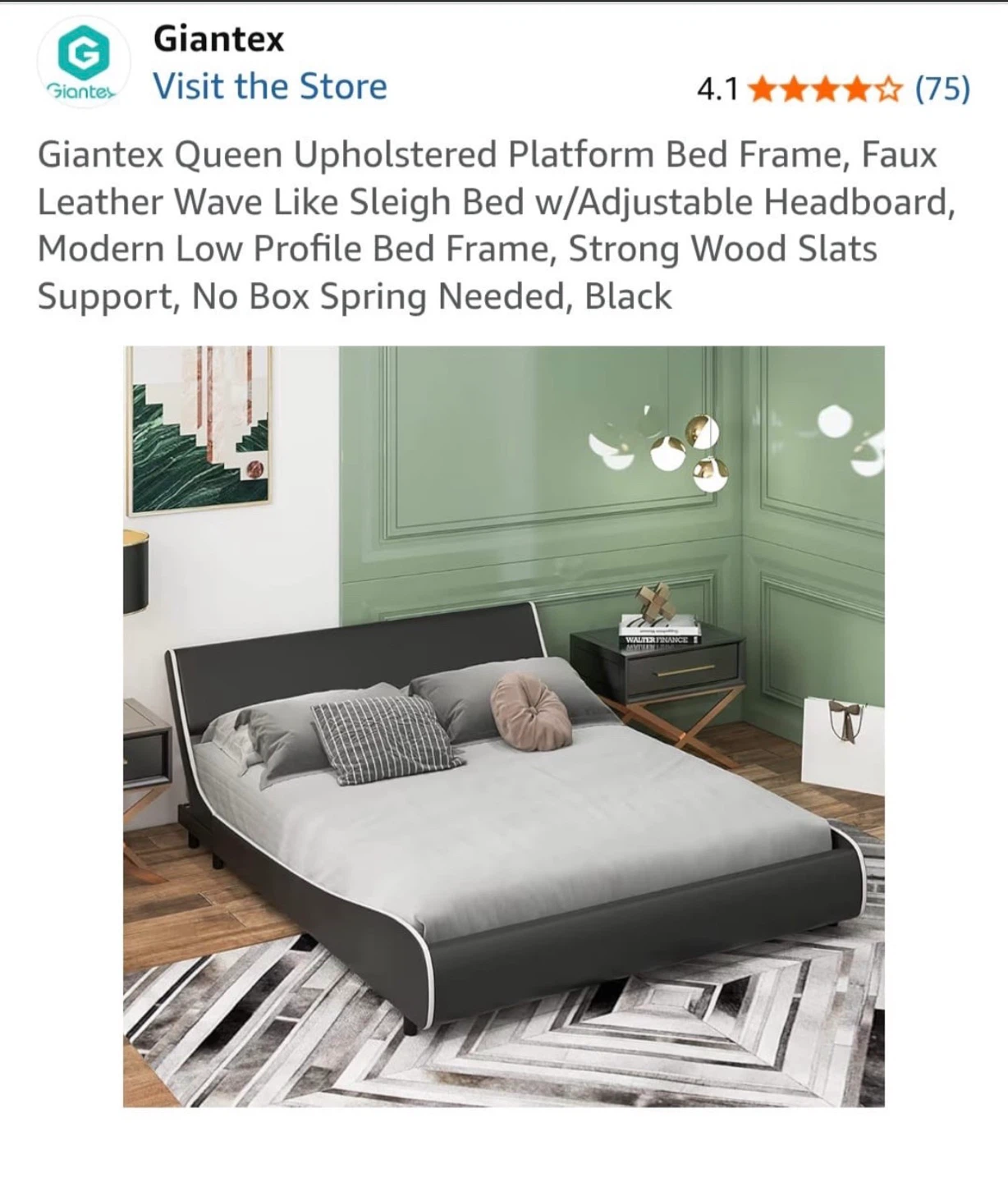 Giantex Queen Upholstered Platform Bed Frame - Black