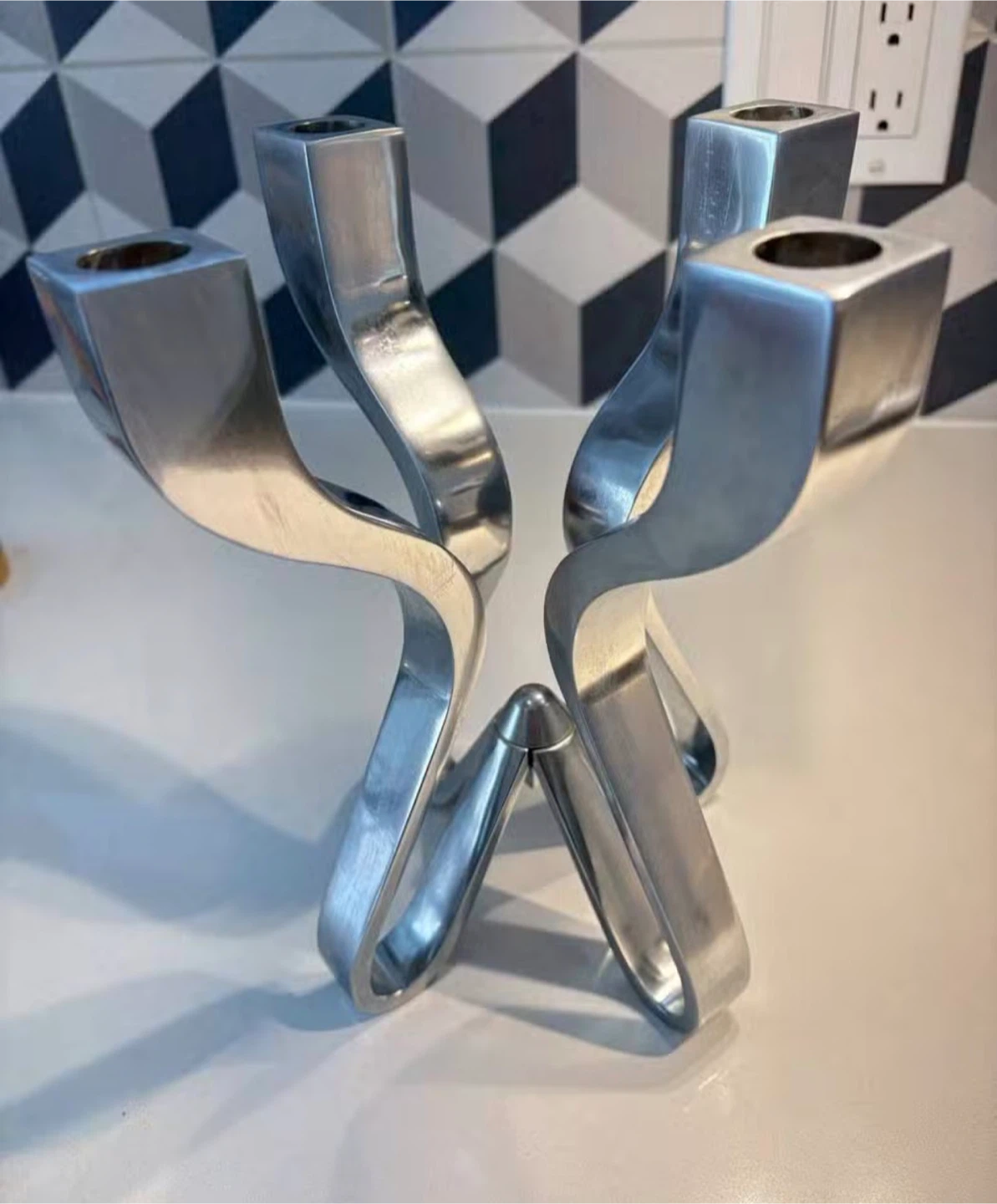 Modern Silver Metal 4-Candle Candelabra - photo 2