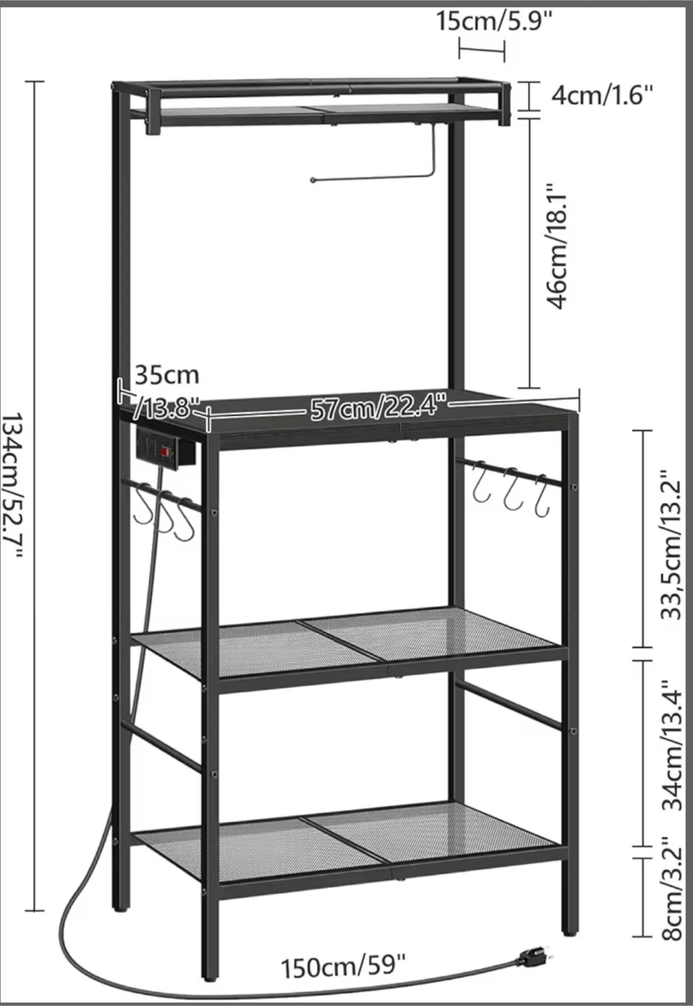 Black Metal Kitchen Baker's Rack with Shelves
