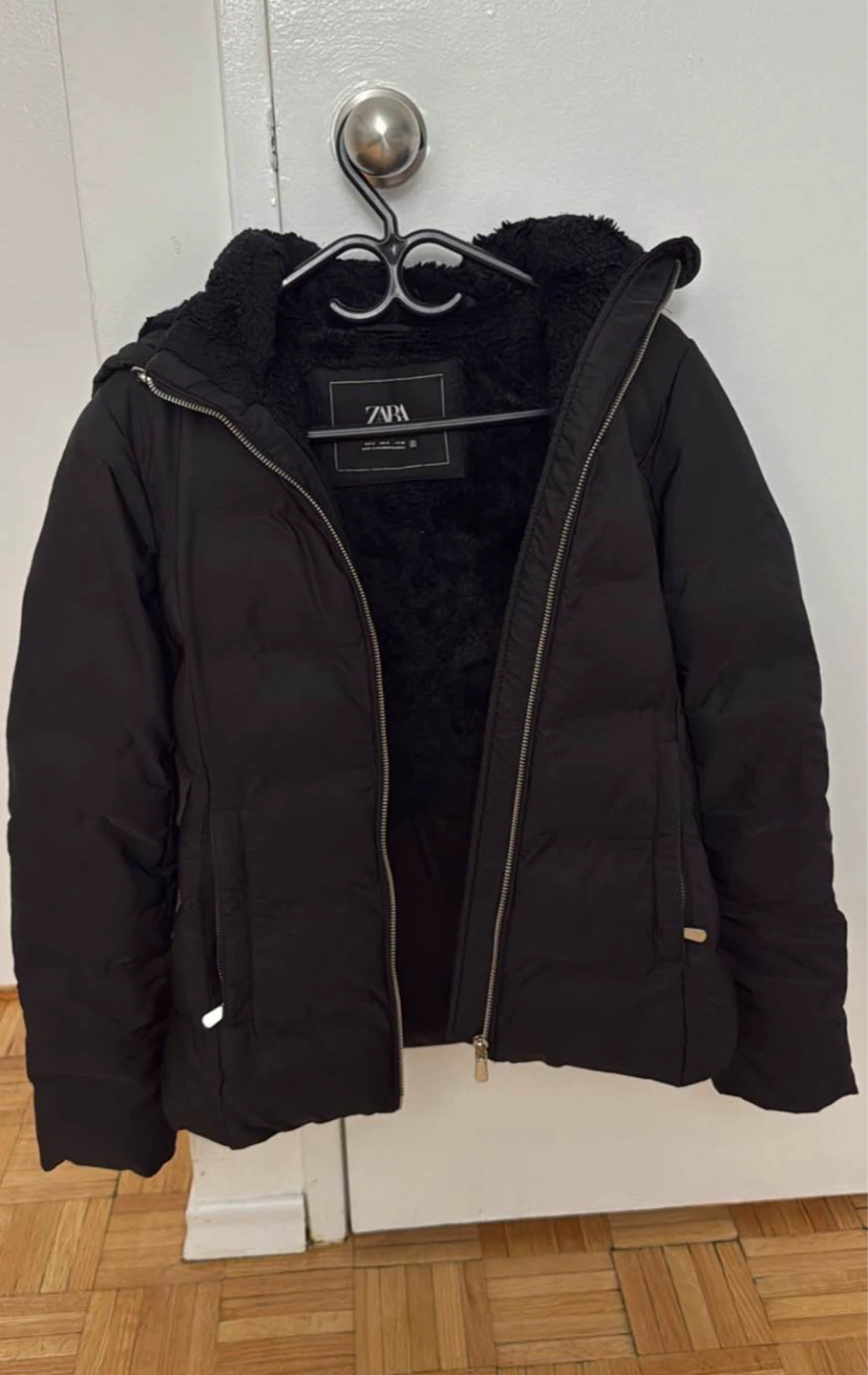 ZARA Black Puffer Jacket with Hood - Size S