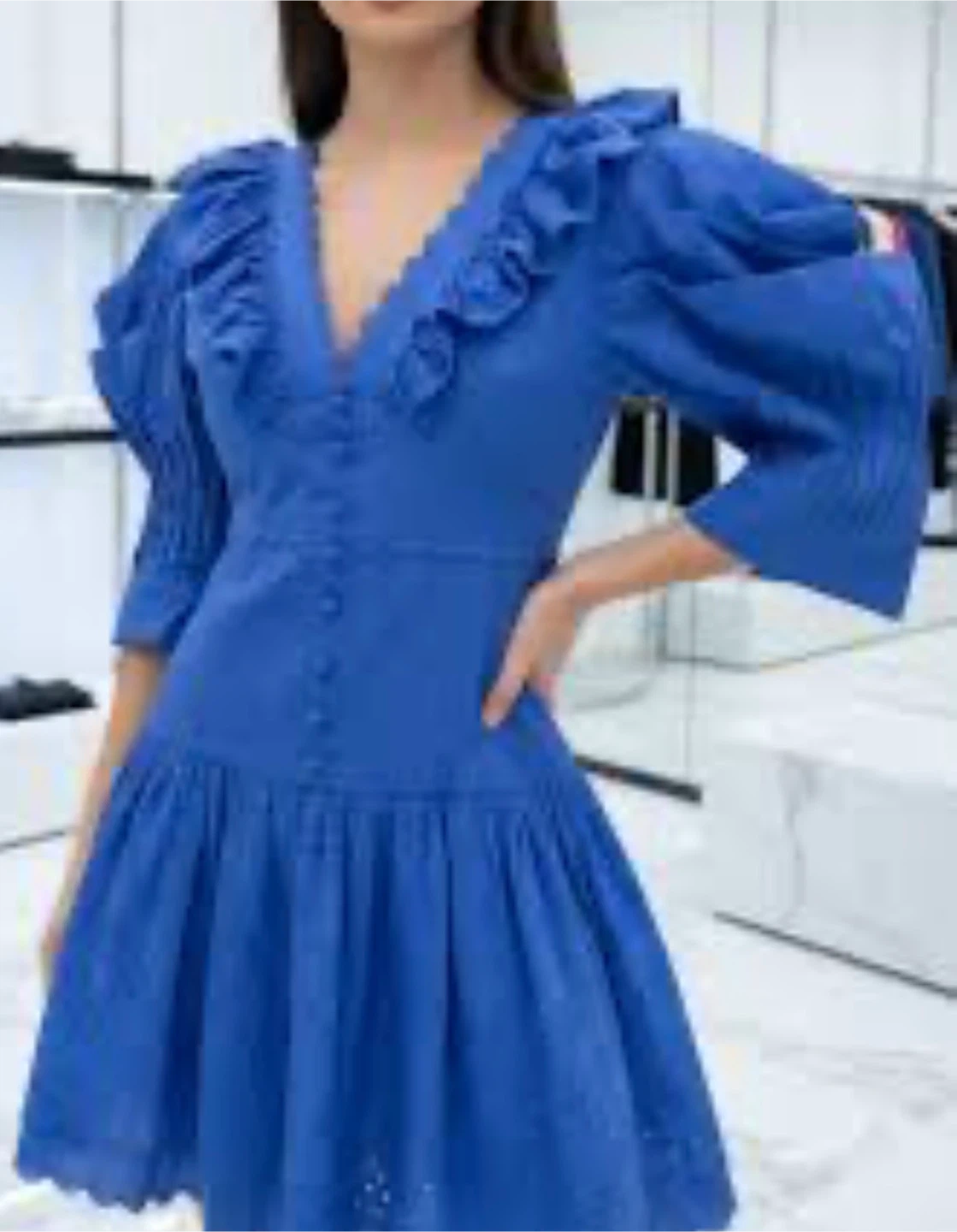 Blue Ruffled Puff Sleeve Mini Dress - photo 3