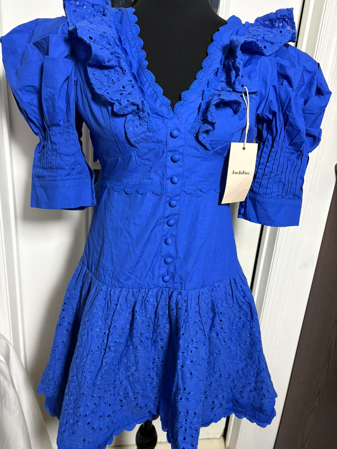 Blue Ruffled Puff Sleeve Mini Dress - photo 5