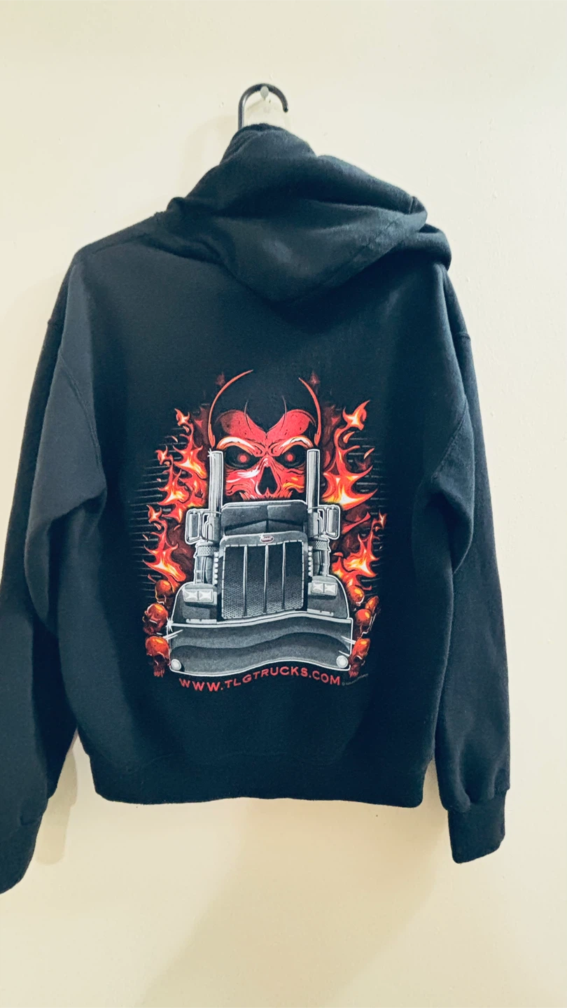 🧡Jerzees Nublend Black Skull Truck Graphic Zip-Up Hoodie Medium