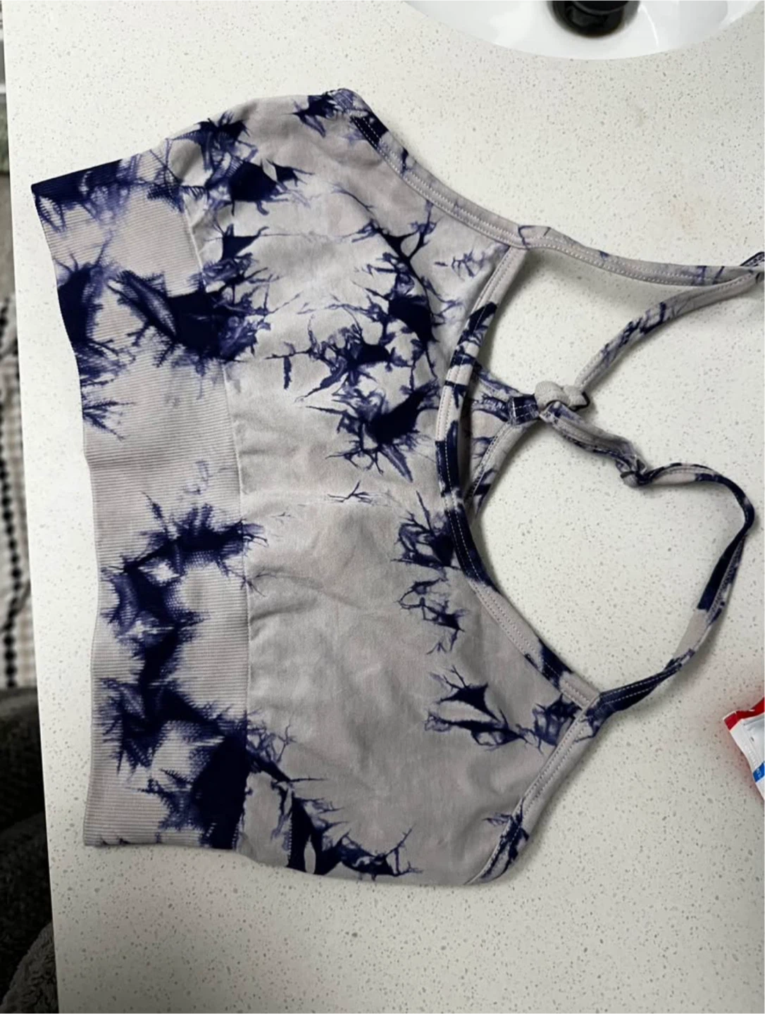 Blue and Grey Tie-Dye Sports Bra