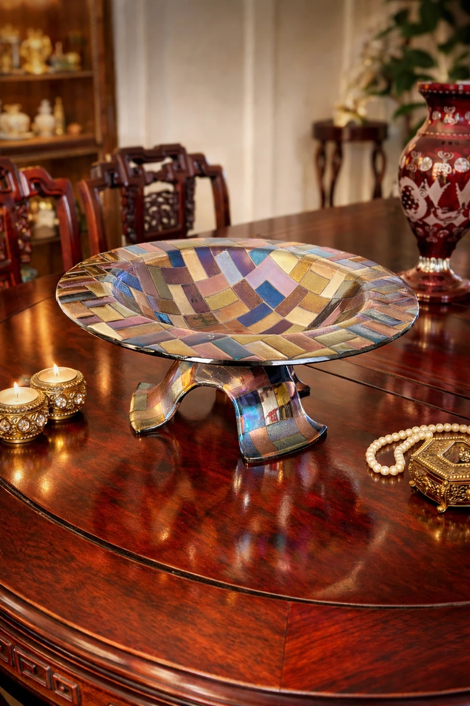 Purple Art Glass Pedestal Bowl