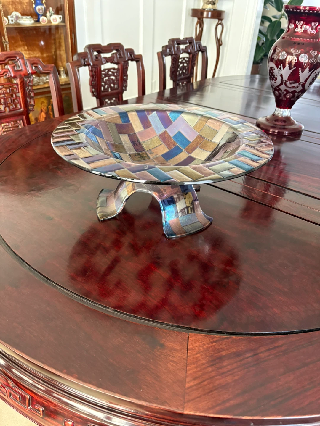 Purple Art Glass Pedestal Bowl - photo 4