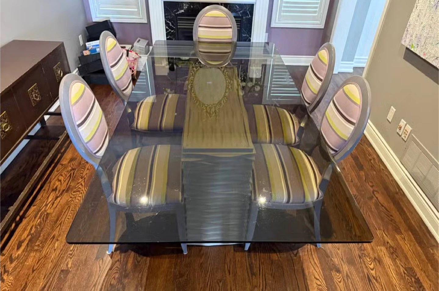 Glass Dining Table with 6 Striped Chairs - photo 4