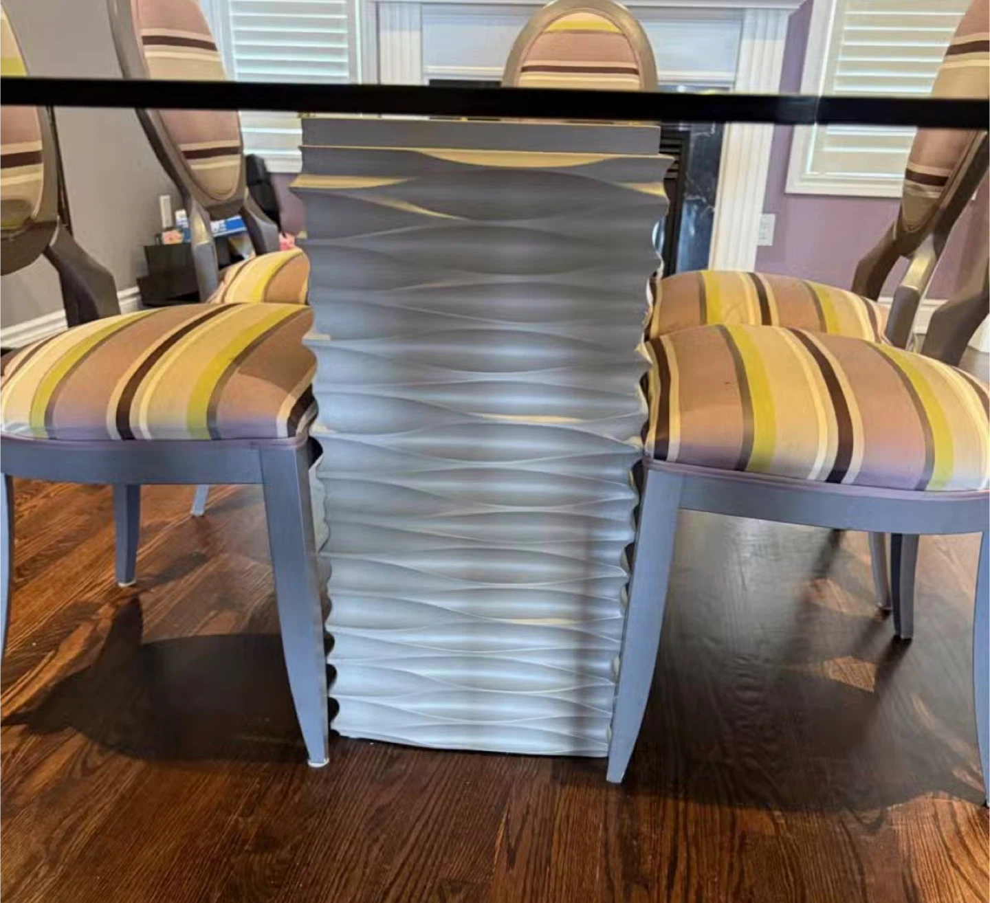 Glass Dining Table with 6 Striped Chairs - photo 3