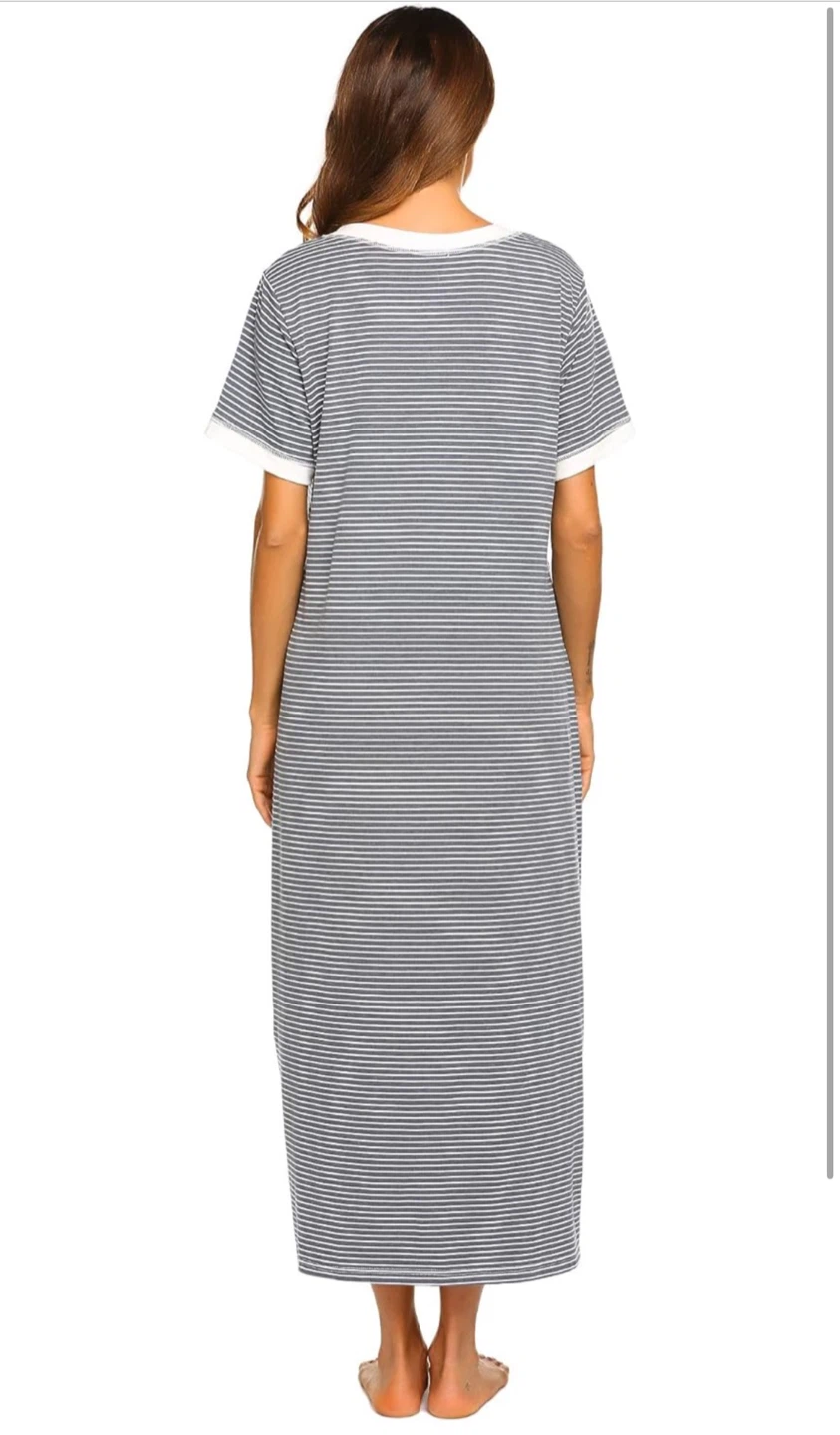 NEW! Ekouaer Loungewear Striped Long Nightgown with Pockets - photo 5