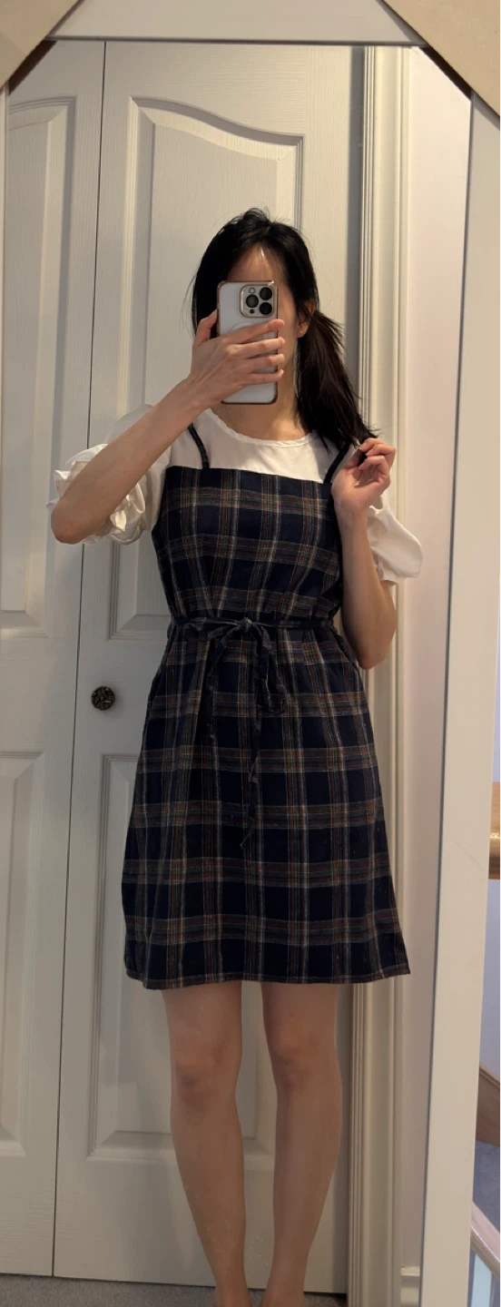 Plaid Dress with White Sleeves