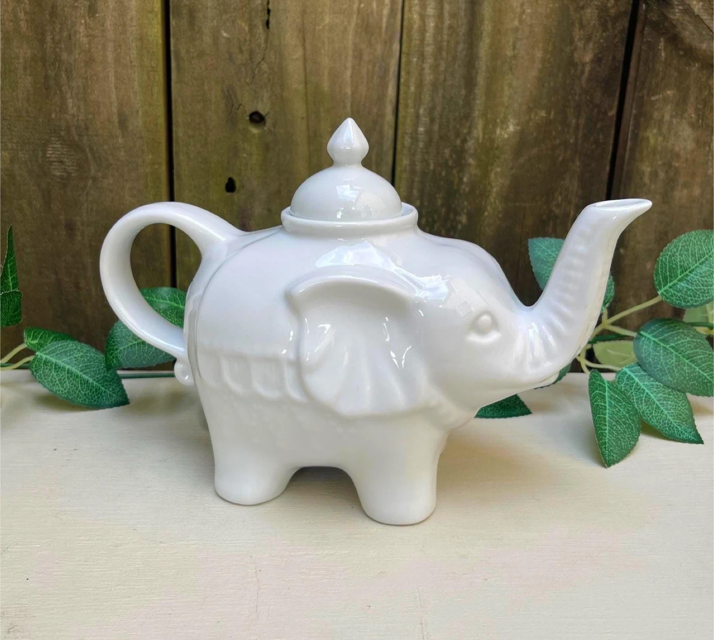 White Ceramic Elephant Teapot