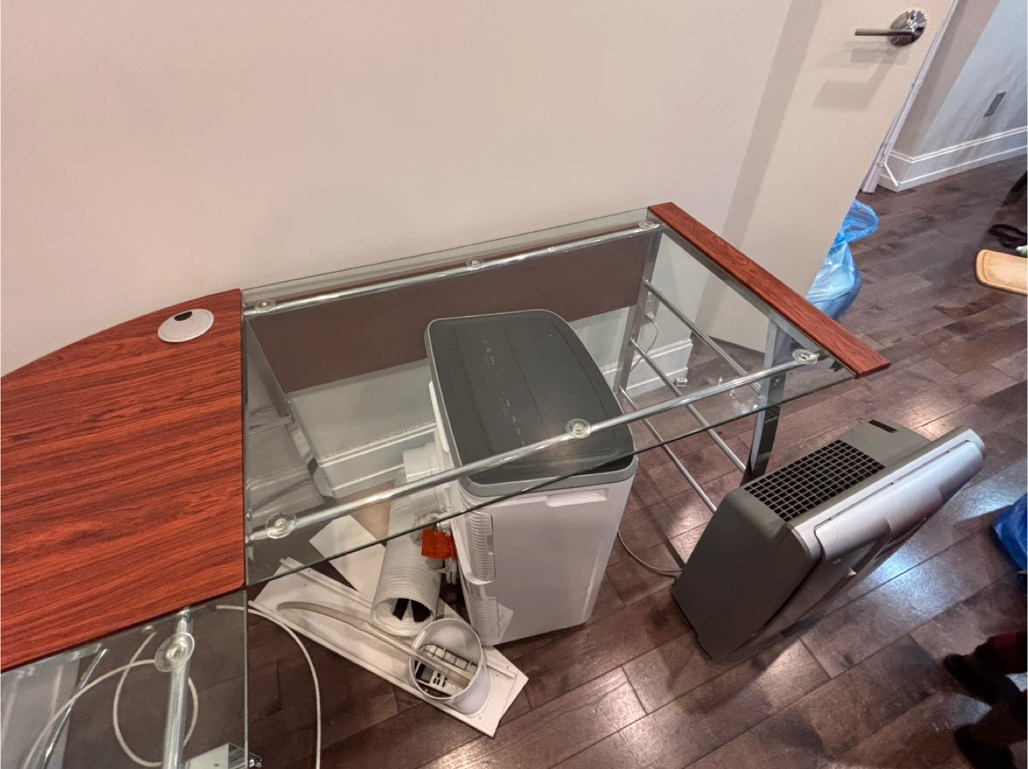 Glass and Wood Corner Desk