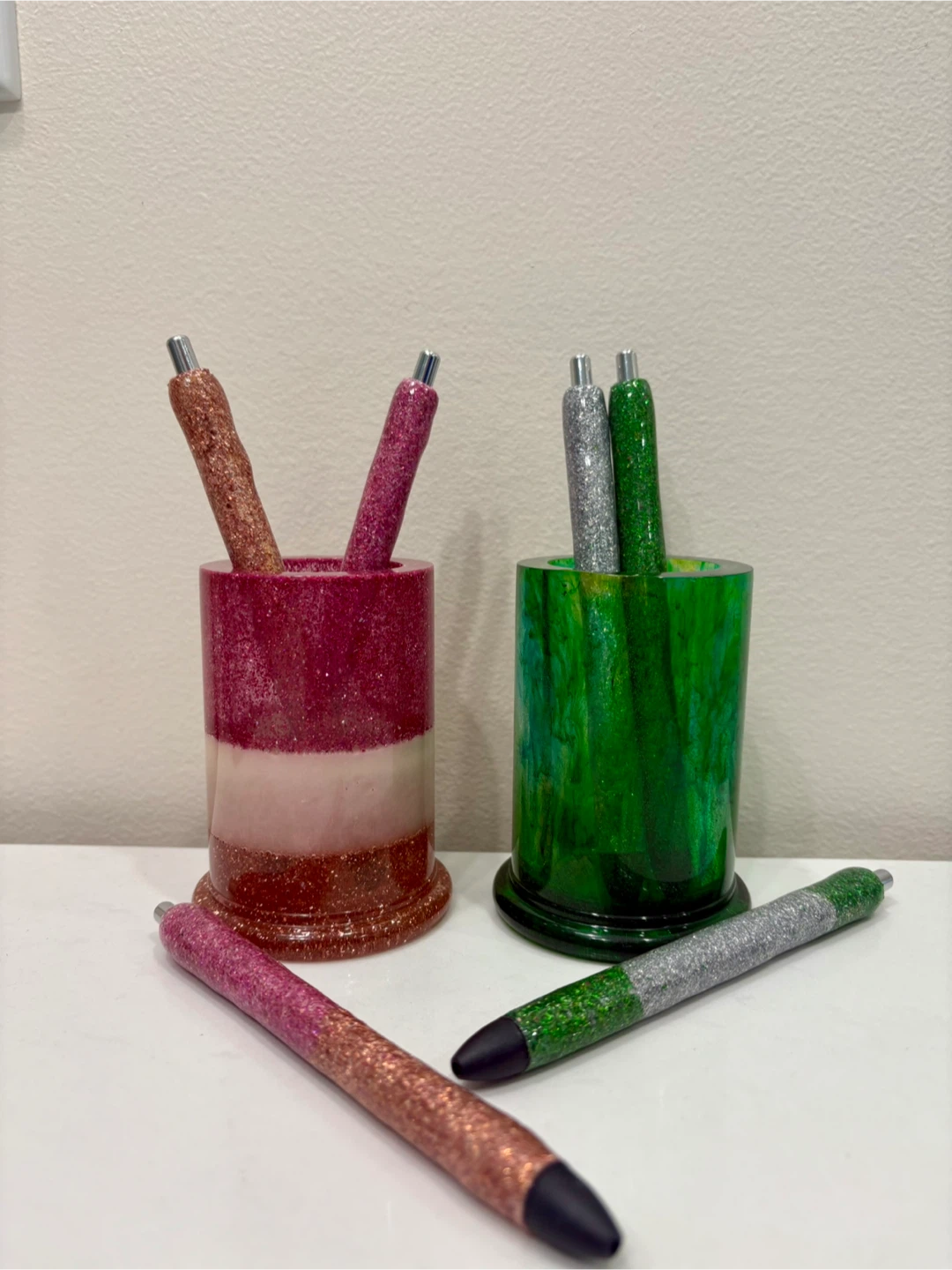 Handmade Resin Pen Holder and Pens Set