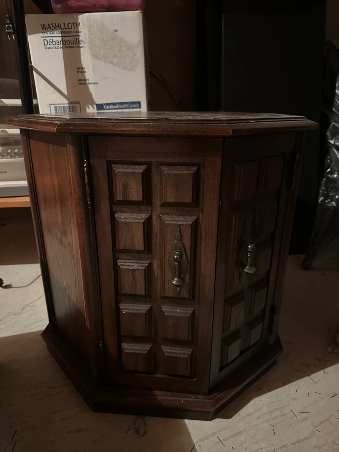Vintage Hexagonal Side Table with Doors