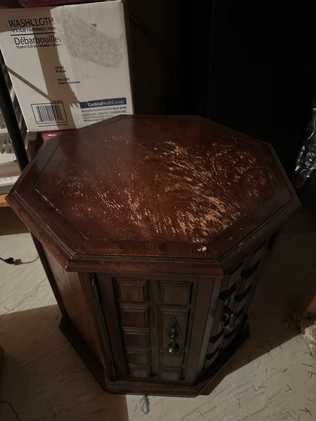 Vintage Hexagonal Side Table with Doors - photo 2