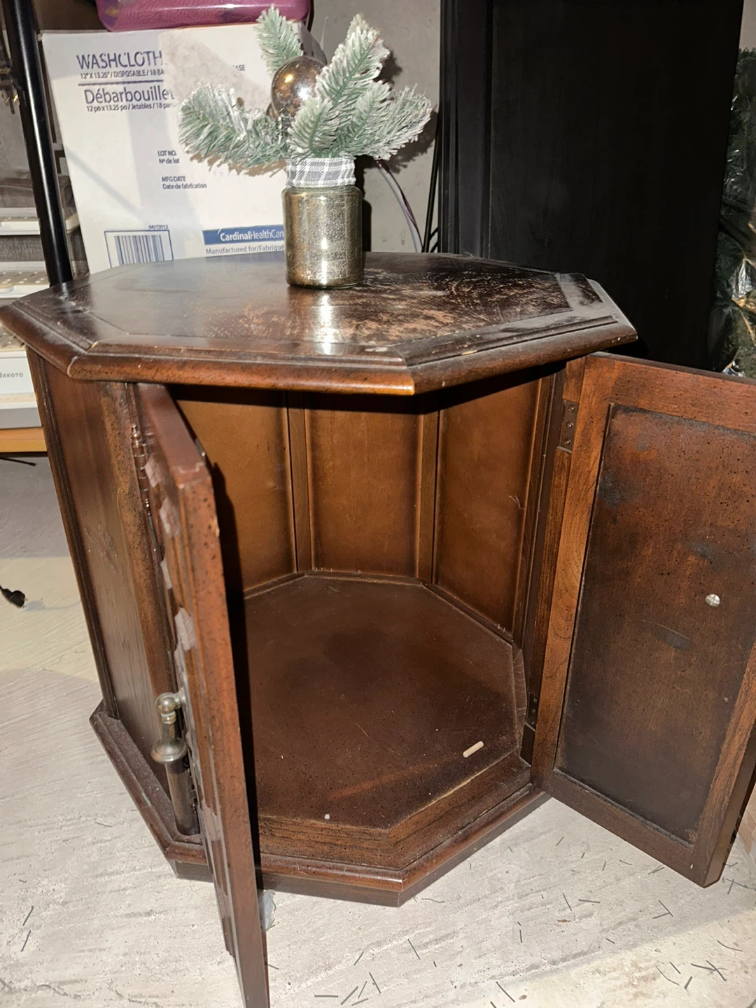 Vintage Hexagonal Side Table with Doors - photo 3