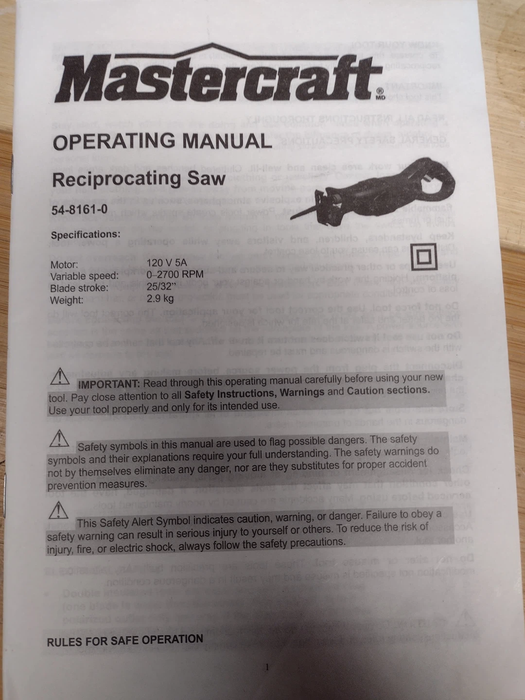 Mastercraft Reciprocating Saw - photo 2