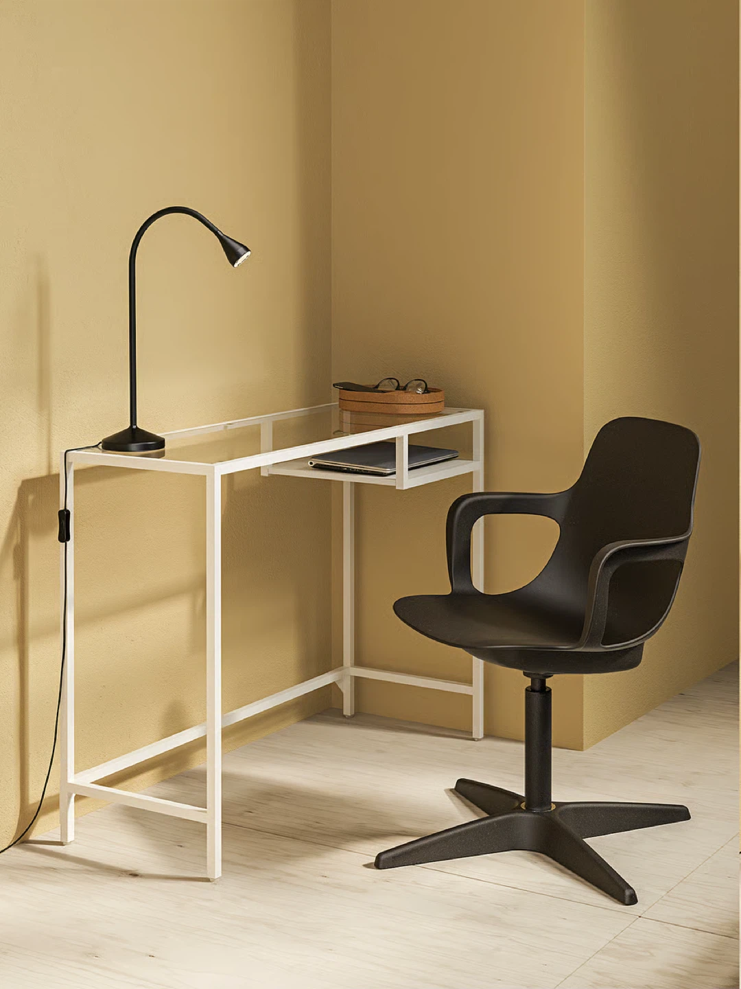 IKEA White Metal Desk with Glass Top