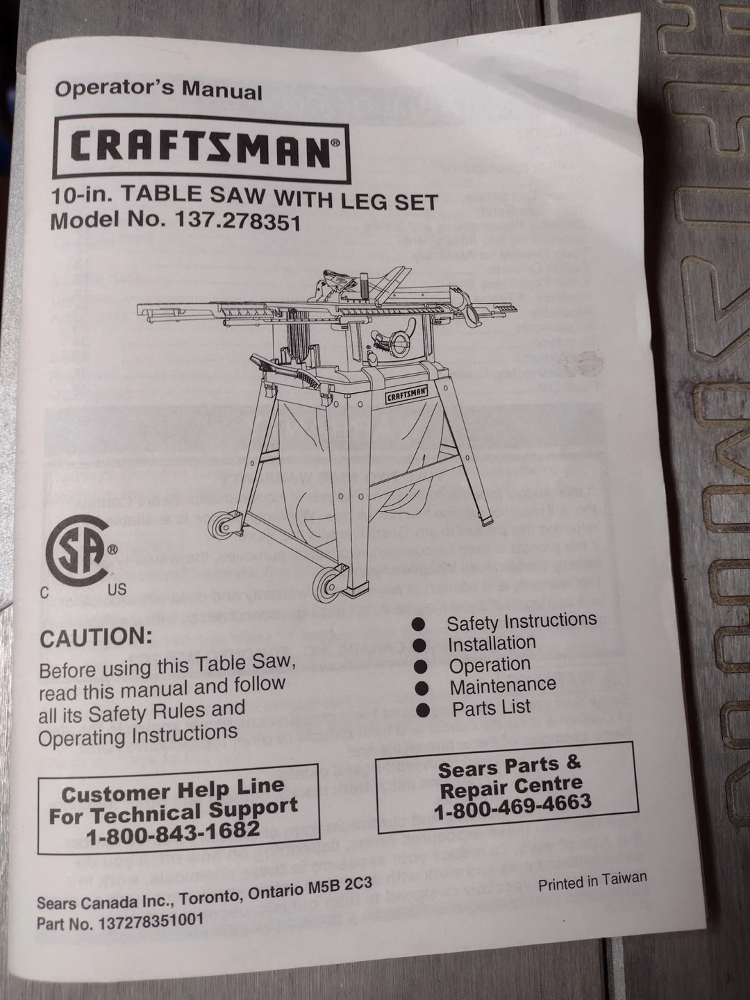 Craftsman 10-in. Table Saw with Leg Set - photo 2