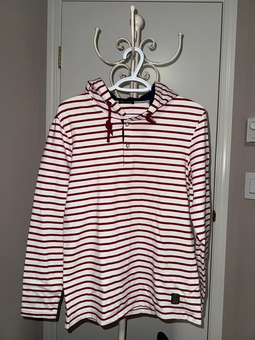 Maroon and White Striped Hoodie