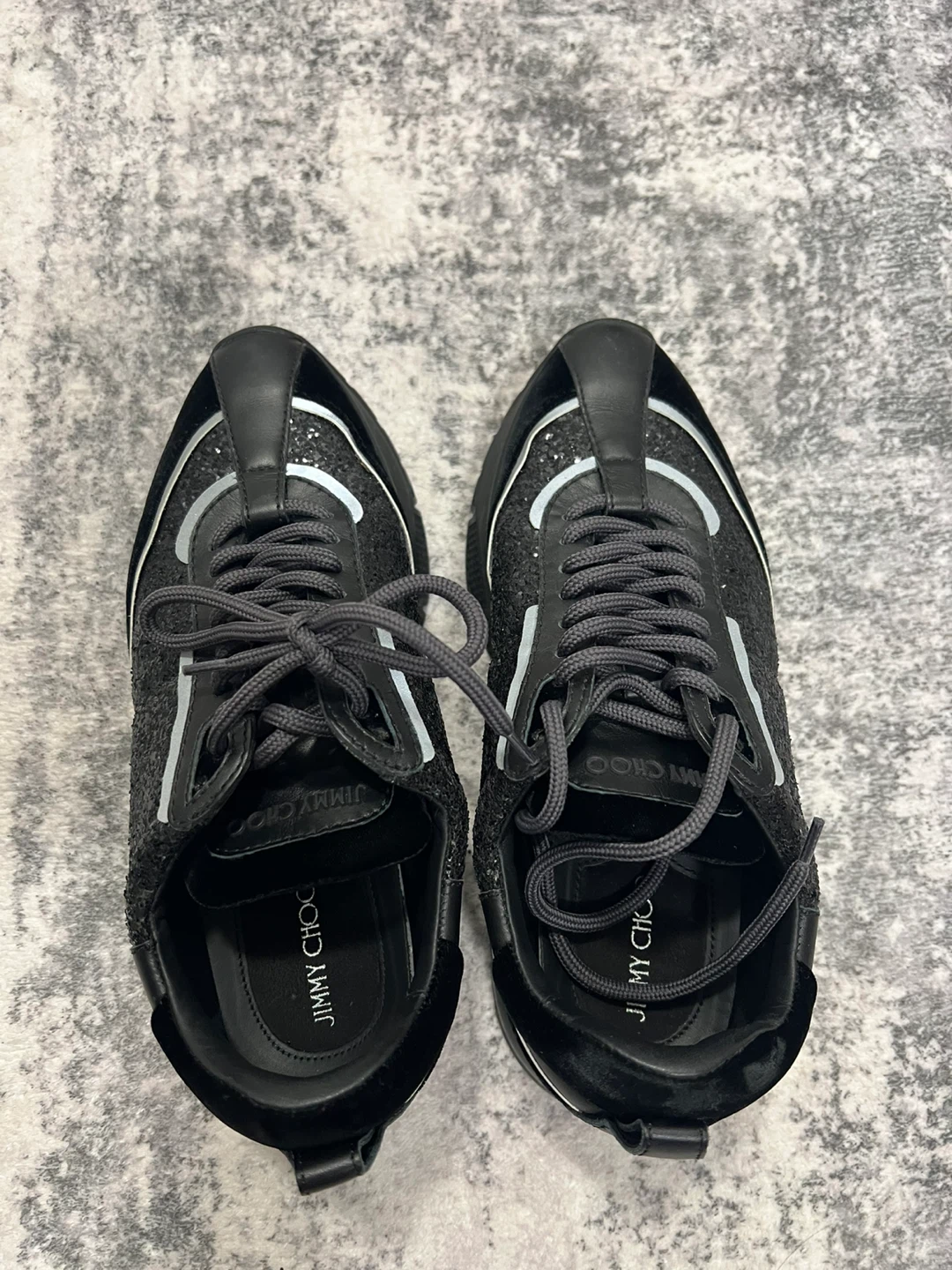 Jimmy Choo Black Glitter & Velvet Sneakers - Size 37
