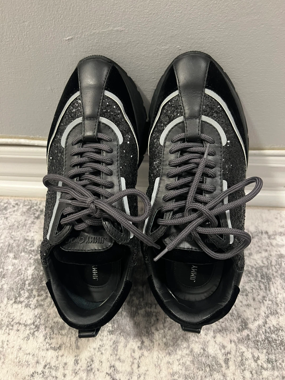 Jimmy Choo Black Glitter & Velvet Sneakers - Size 37 - photo 3