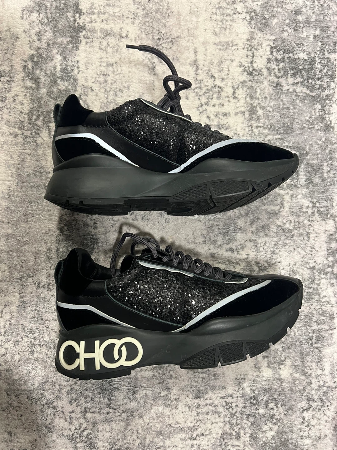 Jimmy Choo Black Glitter & Velvet Sneakers - Size 37 - photo 2