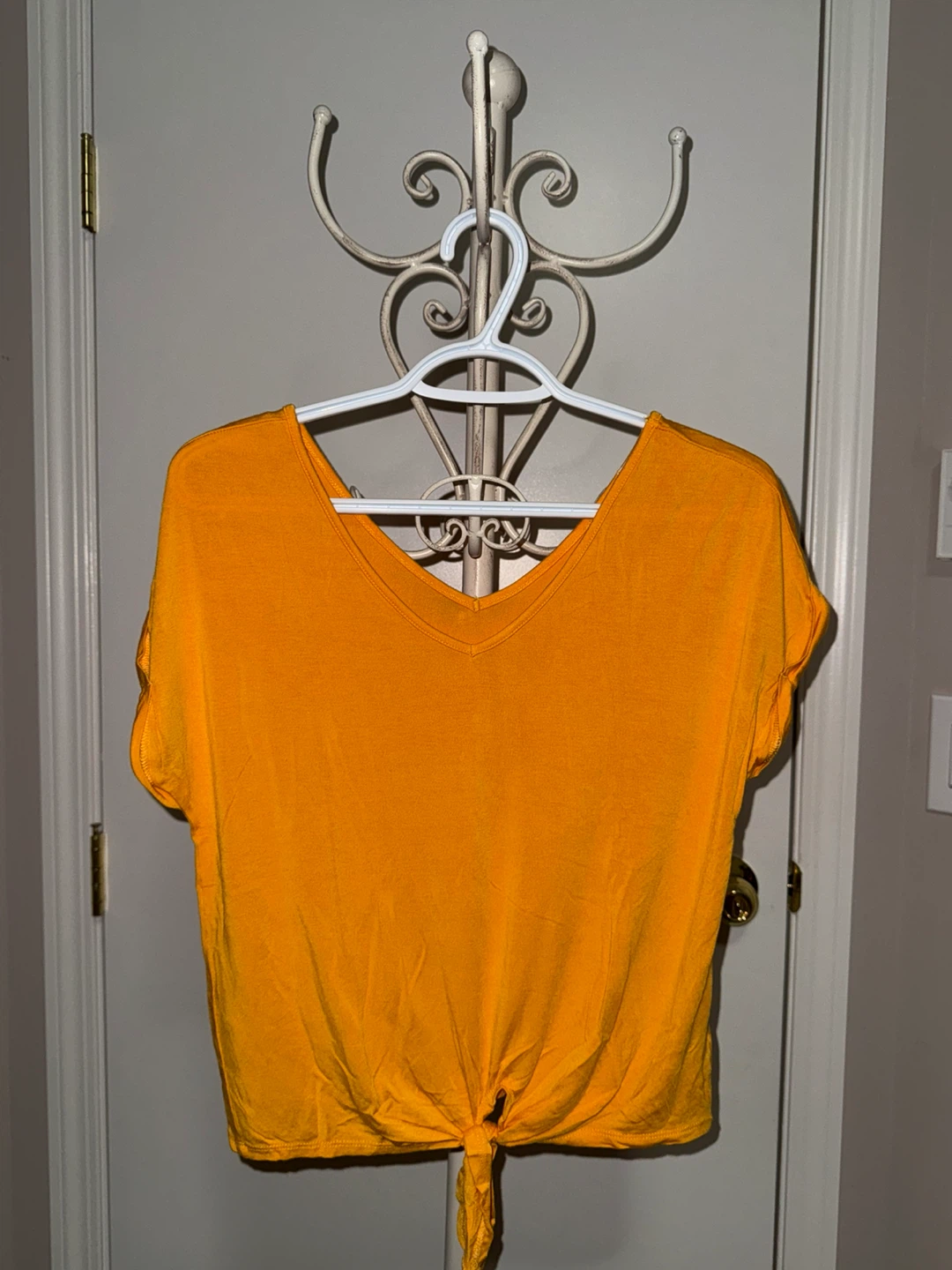 Orange tie-front v-neck t-shirt