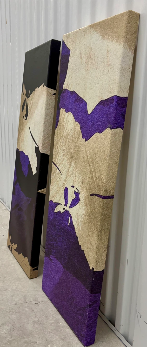 Set of 2 Abstract Canvas Wall Art Purple Gold Black - photo 2
