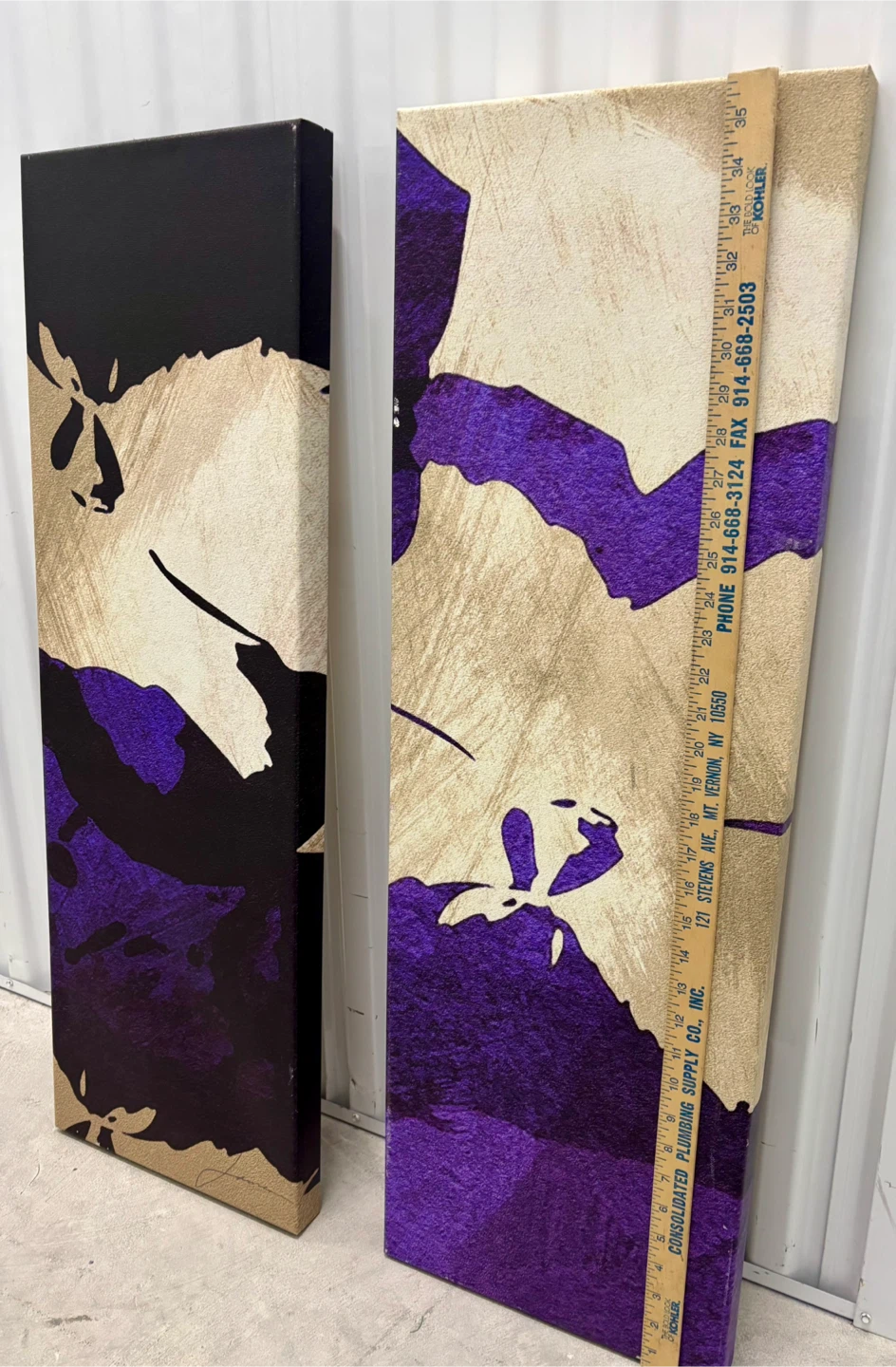 Set of 2 Abstract Canvas Wall Art Purple Gold Black - photo 4