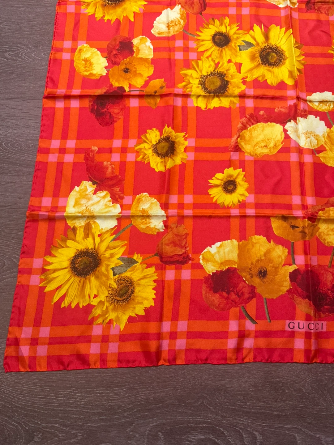 Gucci Silk Scarf - Red Floral Plaid made in Italy - photo 4