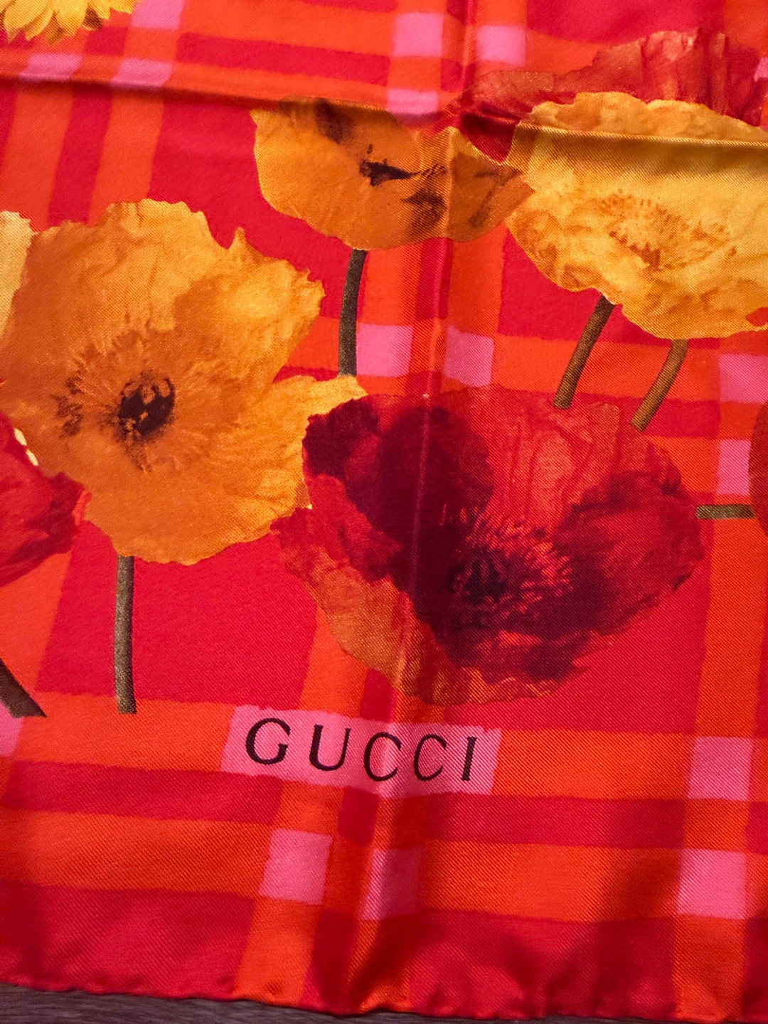 Gucci Silk Scarf - Red Floral Plaid made in Italy - photo 2