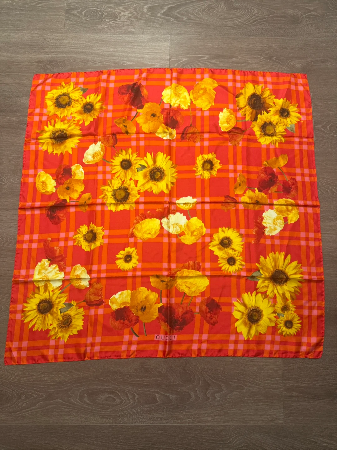 Gucci Silk Scarf - Red Floral Plaid made in Italy