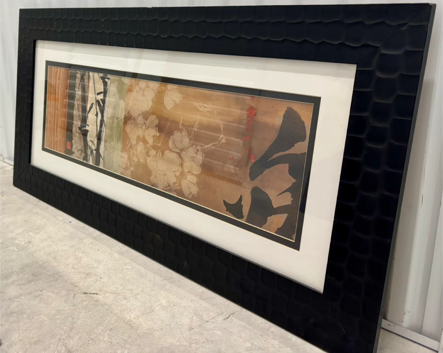 Framed Japanese-style Art Print with Bamboo and Flowers