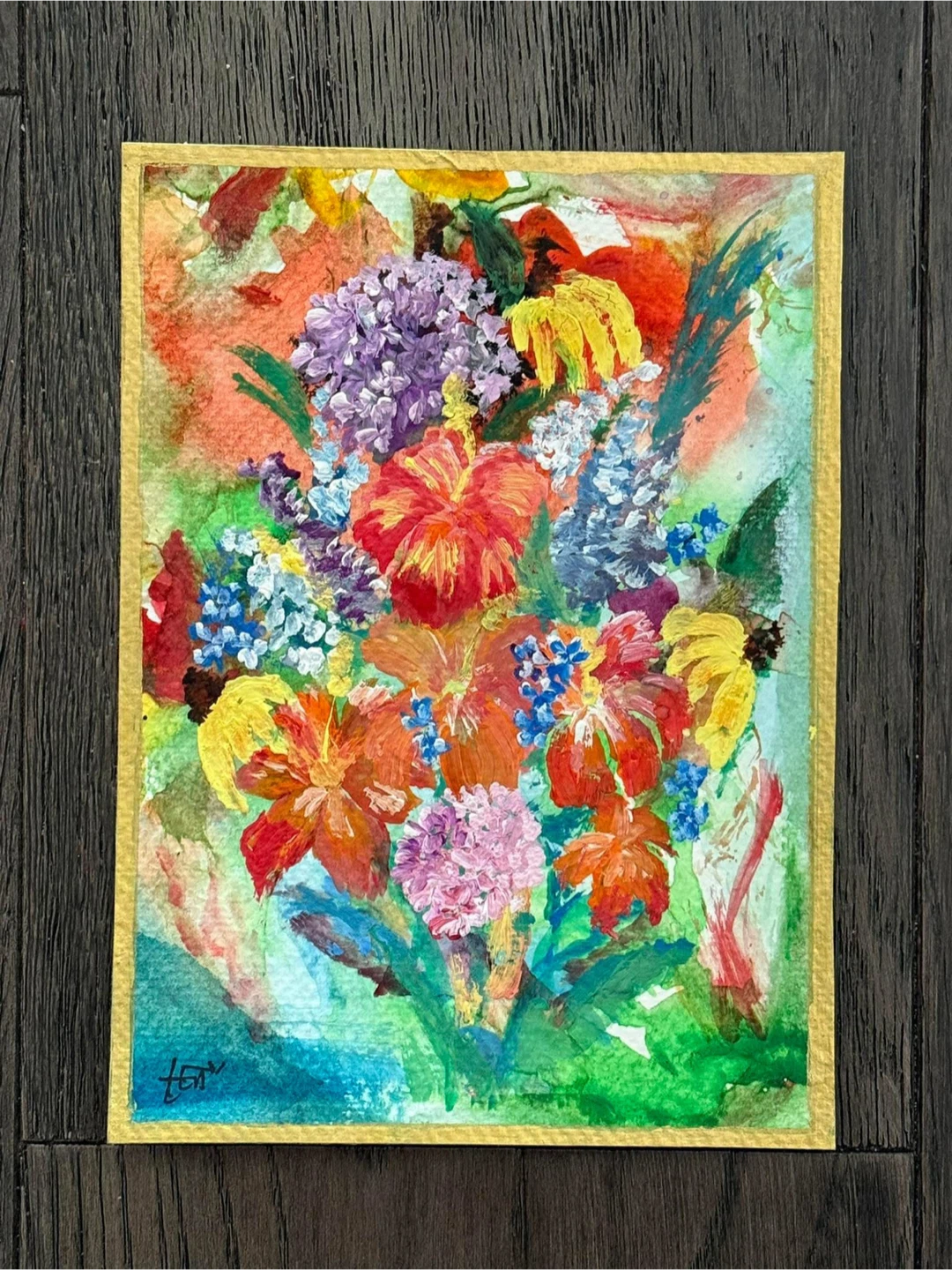 Original Mixed Media Flower Bouquet Painting