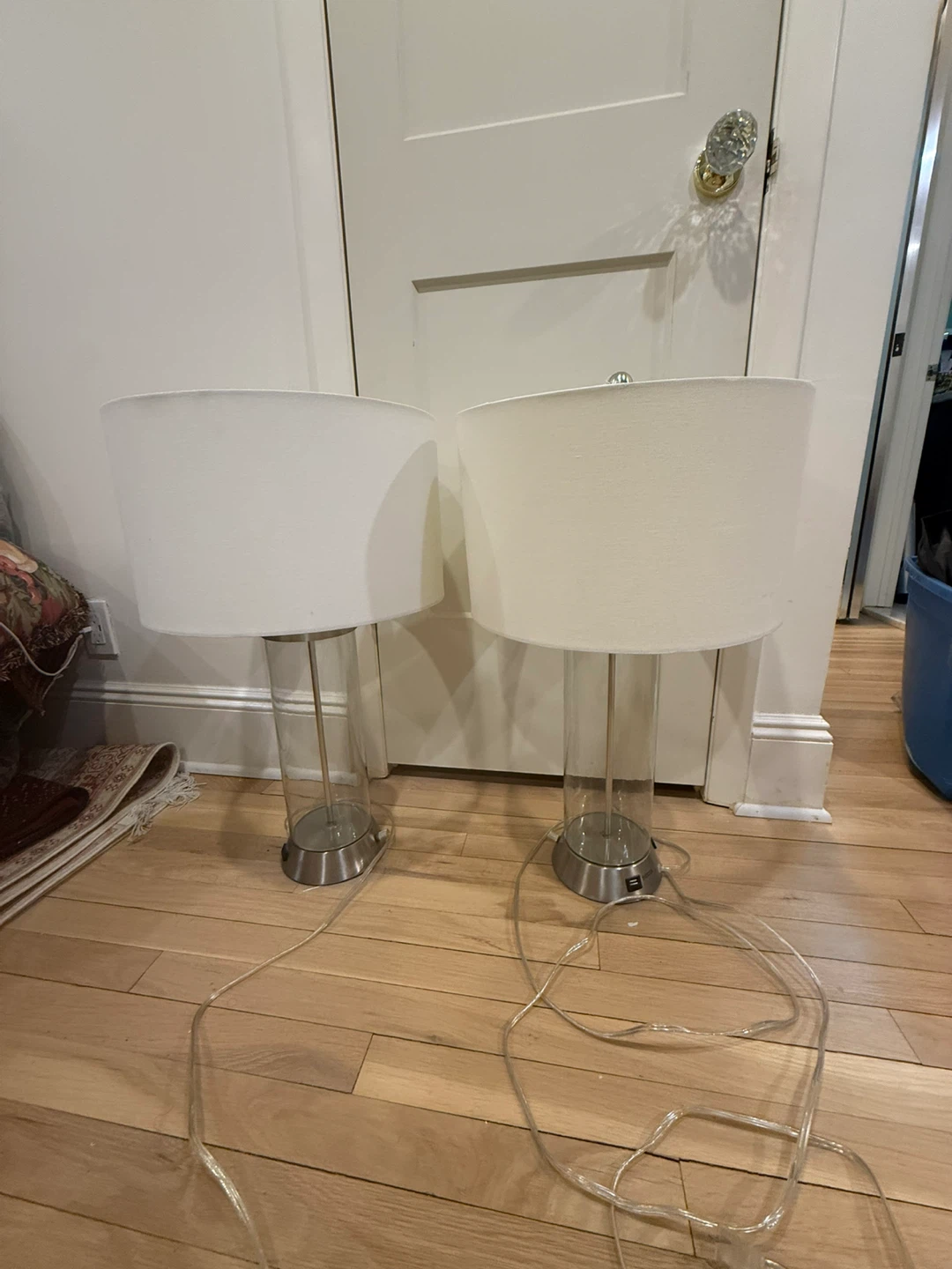 Modern Glass Cylinder Table Lamps with USB Port – Pair