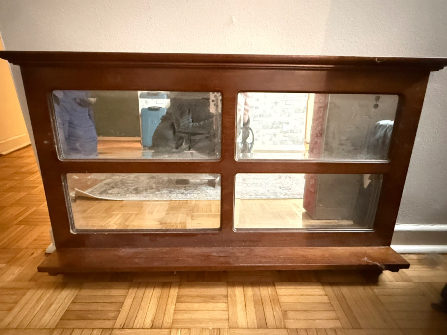 Wooden Mirror with Hooks