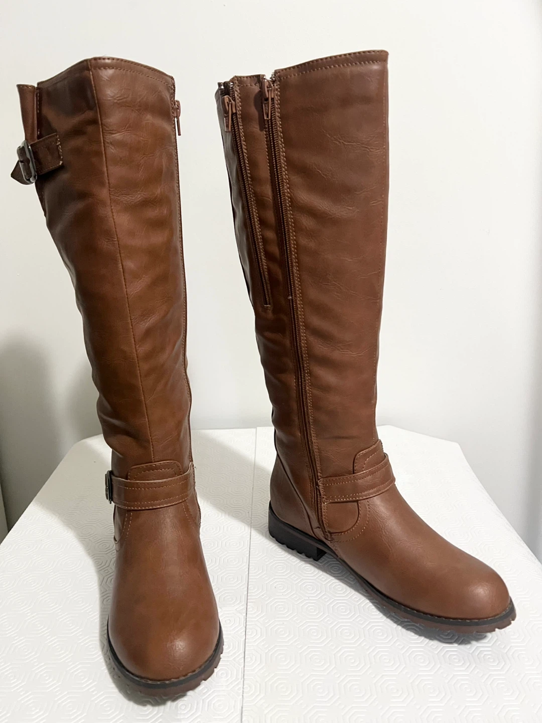 Brown Faux Leather Knee-High Boots - Size 38 - photo 4