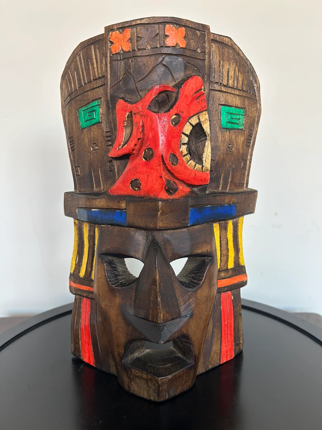 Vintage Hand-Carved Mexican Folk Art Mask – Mayan/Aztec