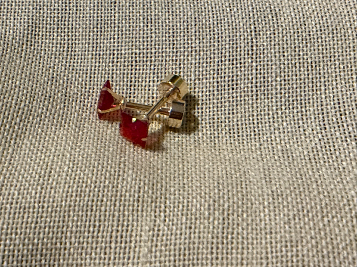 Gold-tone Stud Earrings with Red Gemstones - photo 3
